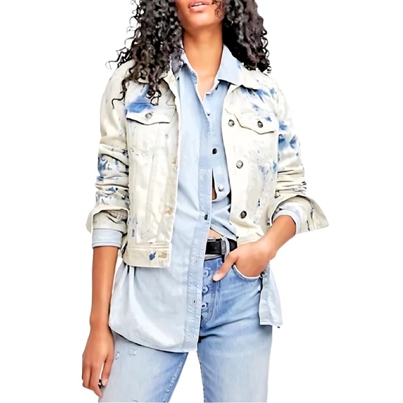 Free People Jackets & Blazers - NEW Free People Rumors Denim Jacket in Jones Tie Dye Blue - size S